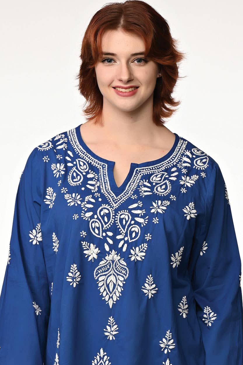 Saheli Navy Embroidered Tunics: Navy Blue / L/XL