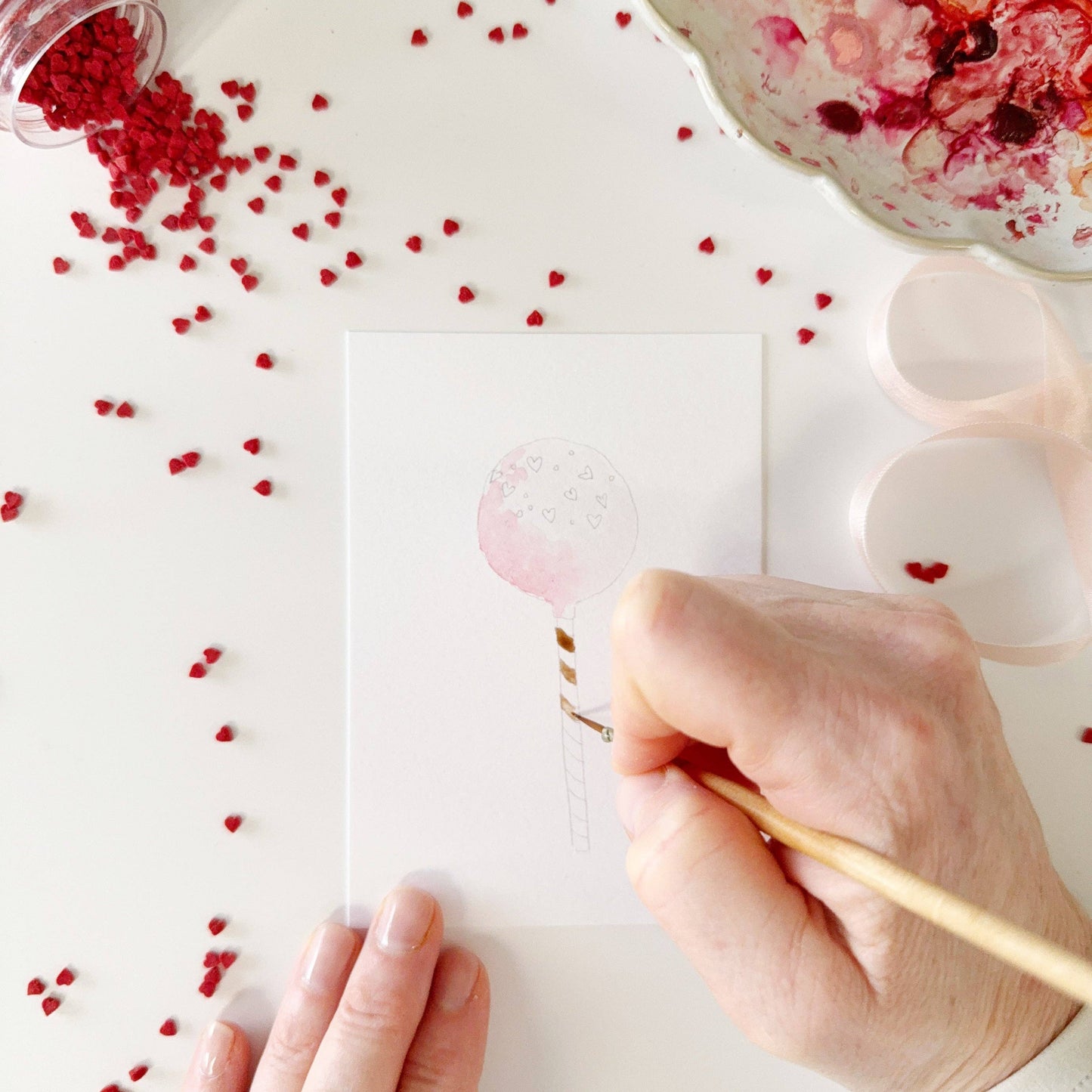 paintable watercolor notecard set Sweet treats valentines