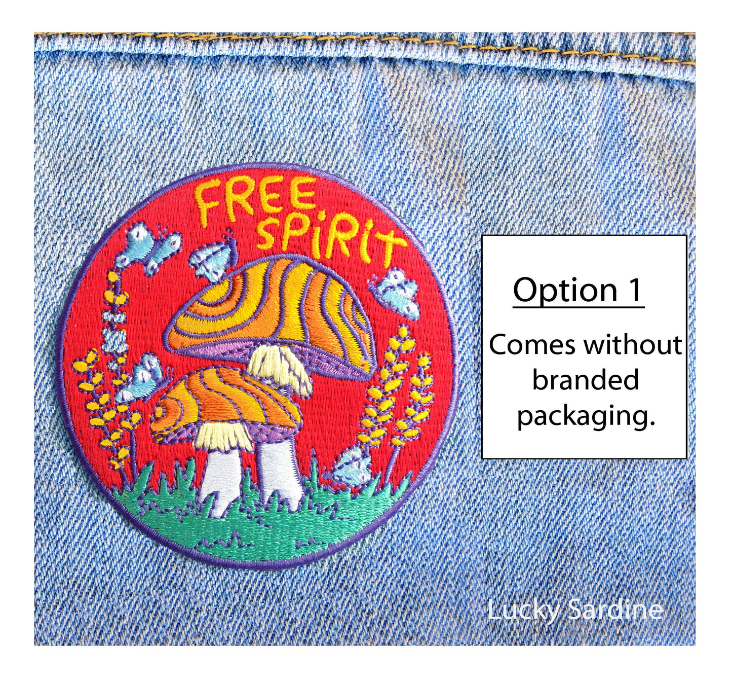 Free Spirit Hippie Mushroom, Retro Embroidered Iron-On Patch