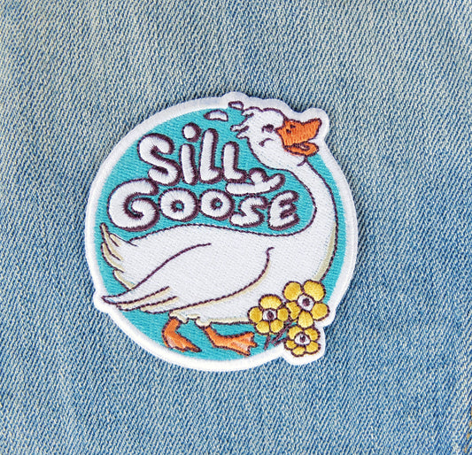 Silly Goose & Flower, Embroidered Iron-On Patch