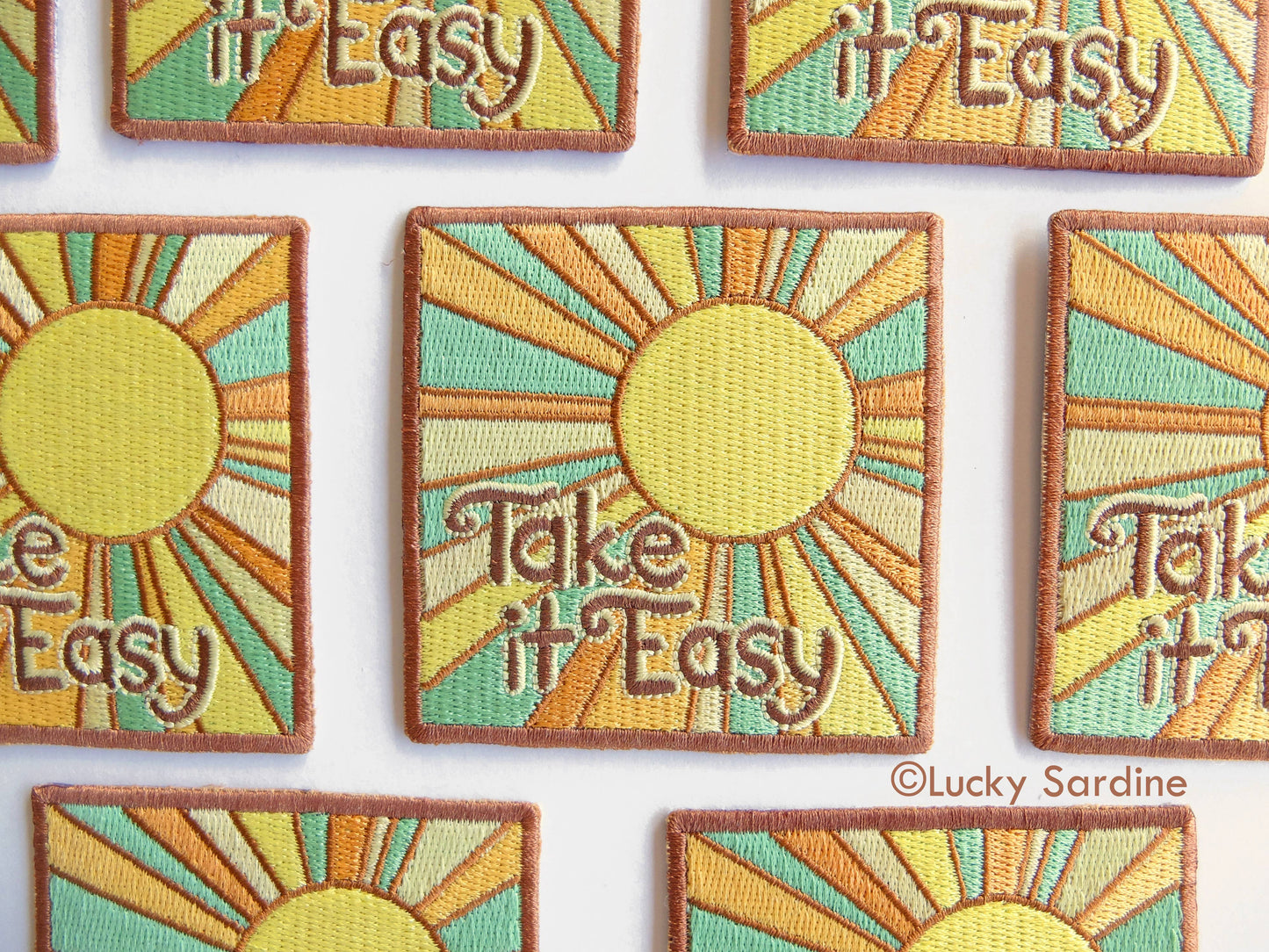 Take It Easy Sunshine, Retro 70s Embroidered Iron-On Patch