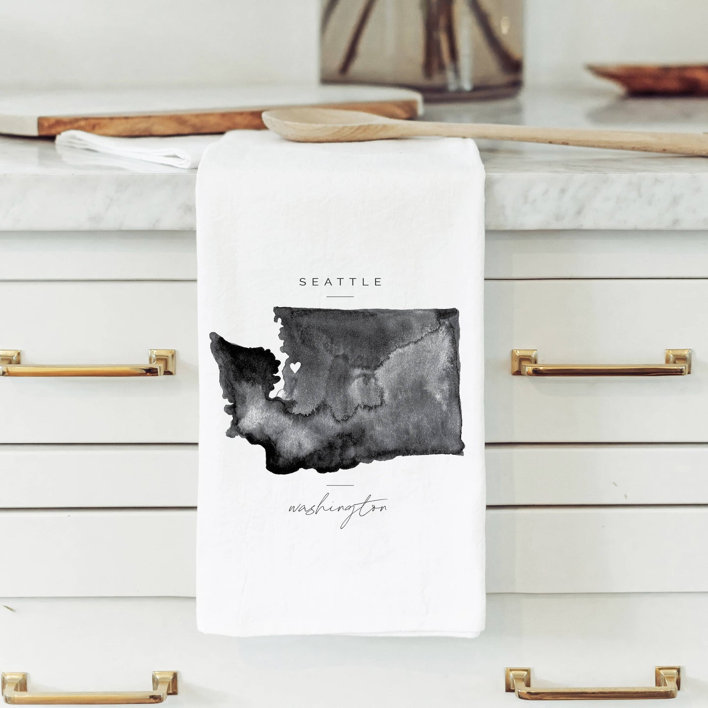 Iowa Cedar Falls Watercolor Map Tea Towel: White • 100% Cotton