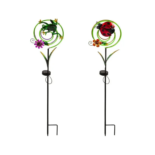Garden Stake, Chasing Solar Light Frog/ldybug