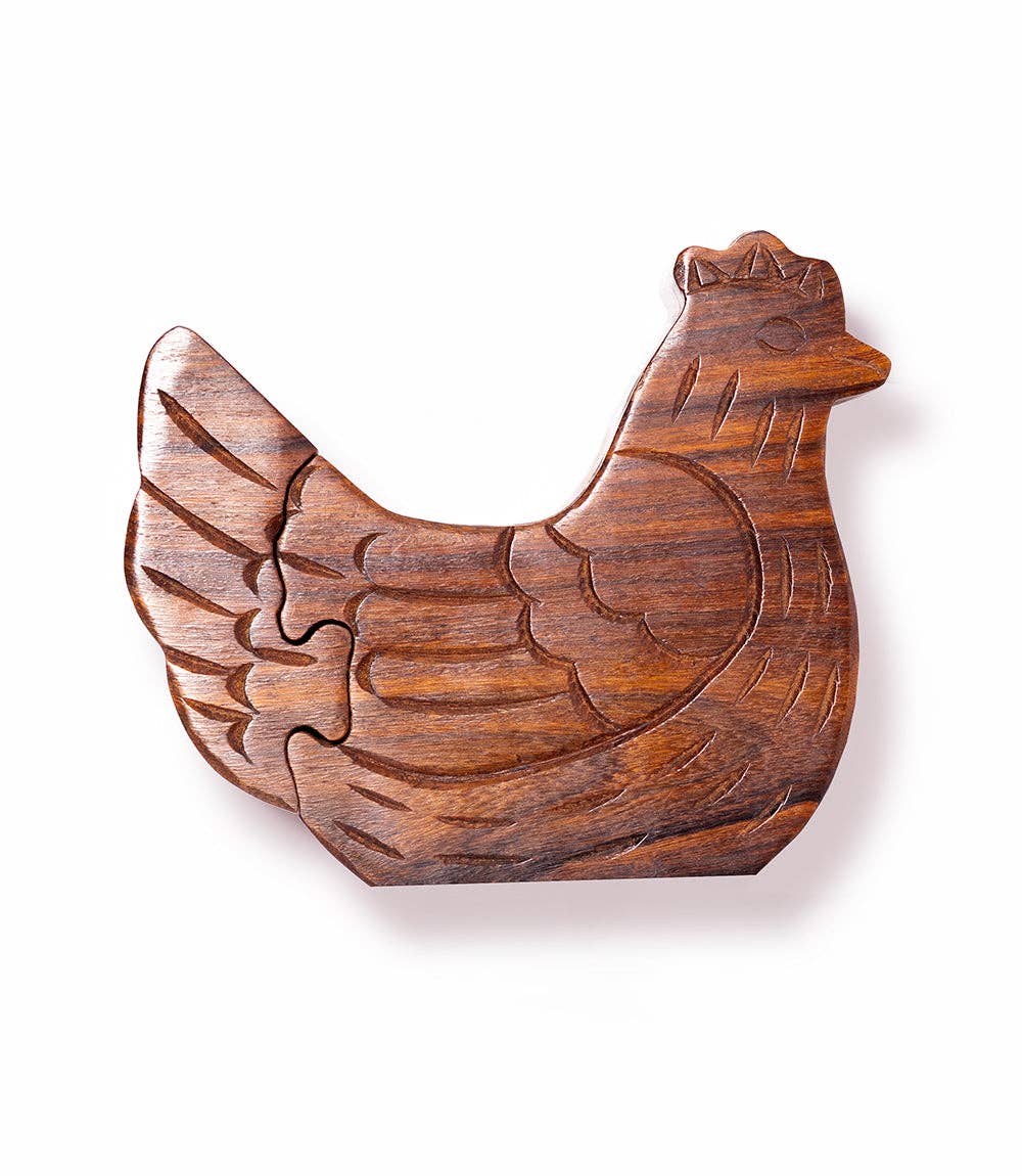Chicken Puzzle Box - Hand Carved Wood