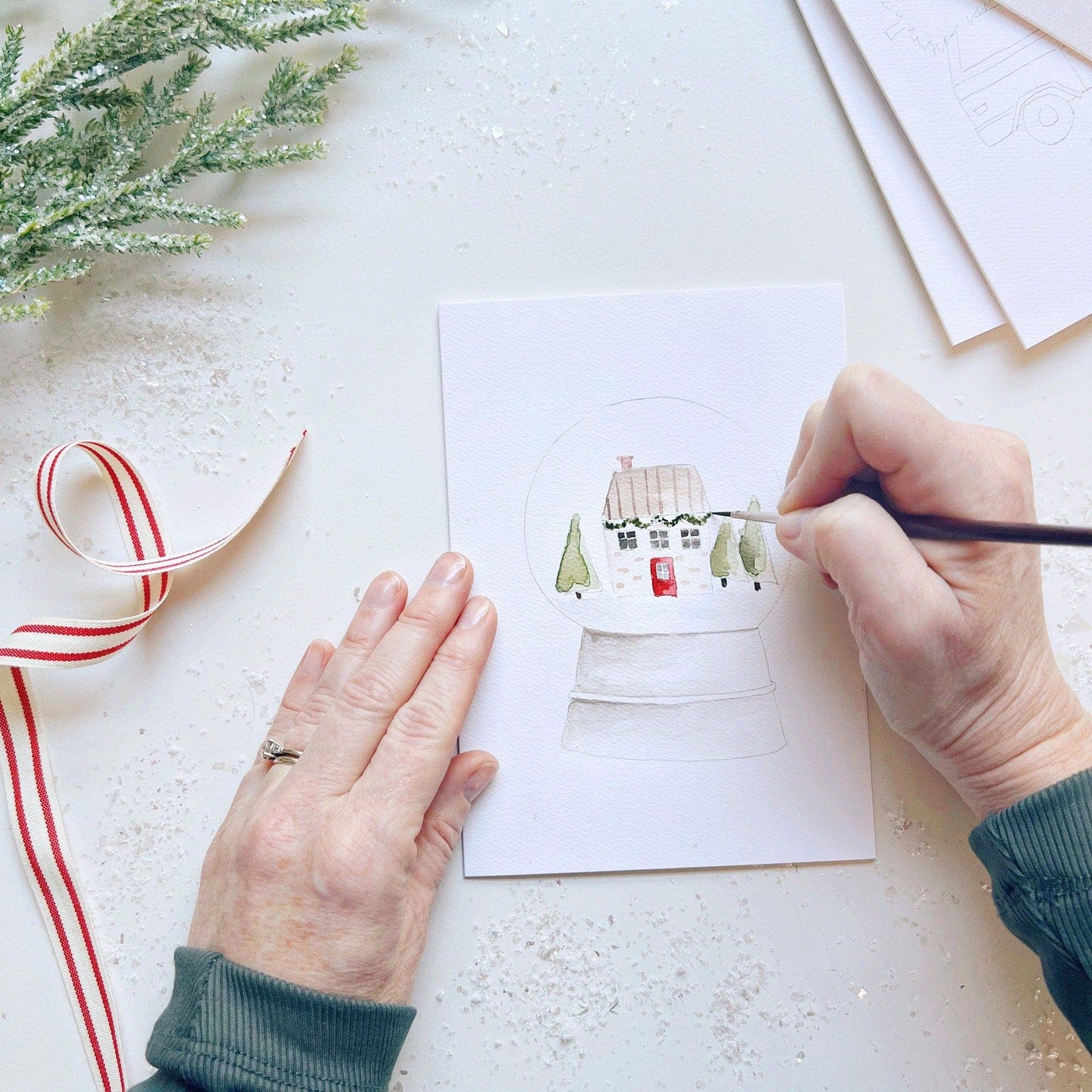paintable watercolor notecard set Christmas cheer