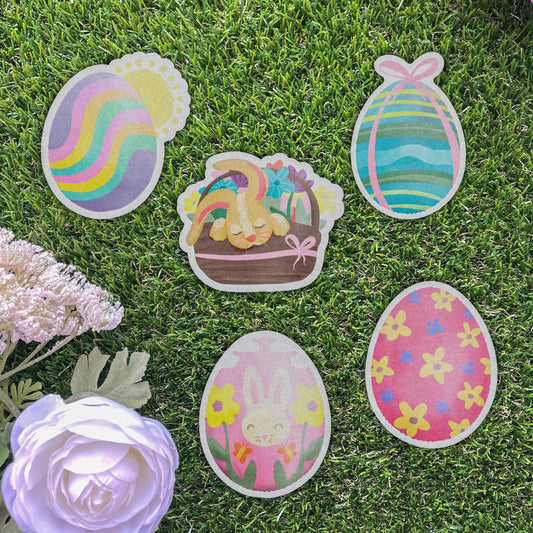 Pink Egg with Bunny and Flowers Easter Sticker