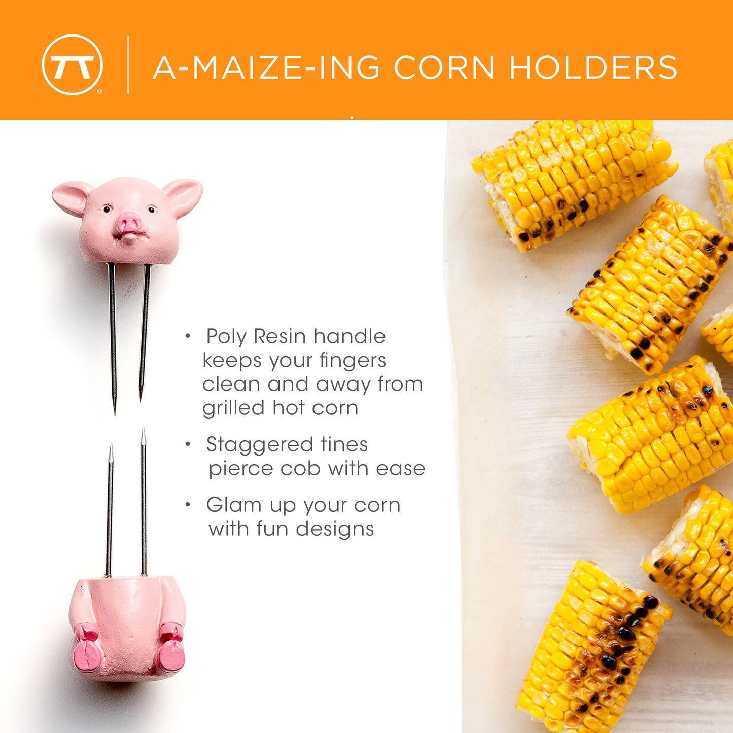 Outset Piglets Corn Holders, Set of 8,  1” x 2.5” x 1”