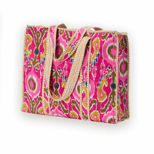 Pink Paisley Ikat Quilted Tote