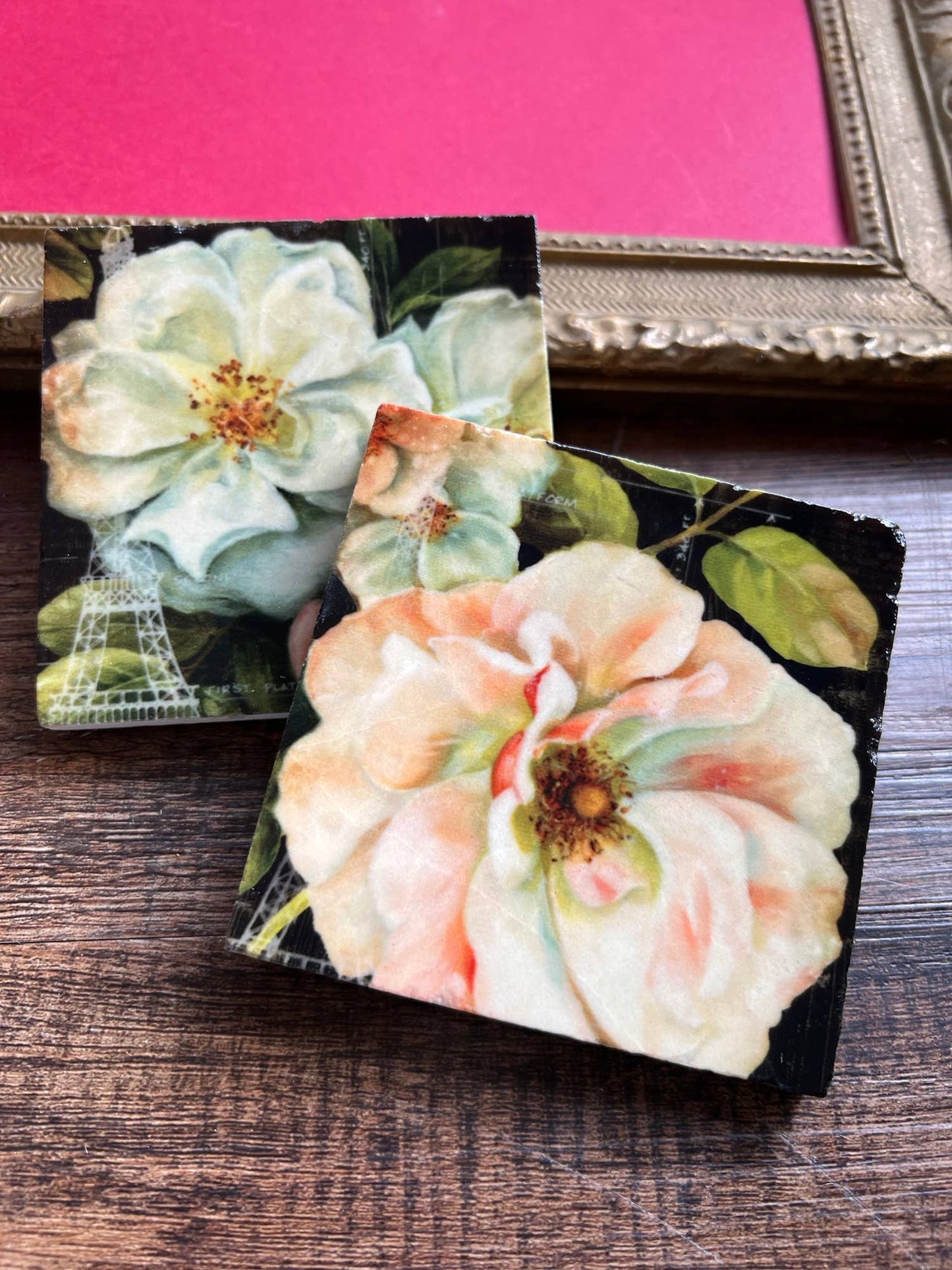 Dark Floral stone coaster