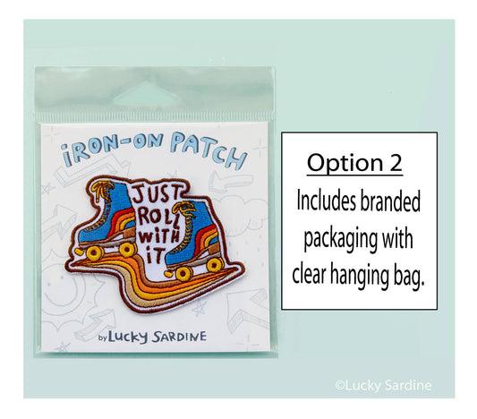 Roller Skate, Retro Roll With It, Embroidered Iron-On Patch