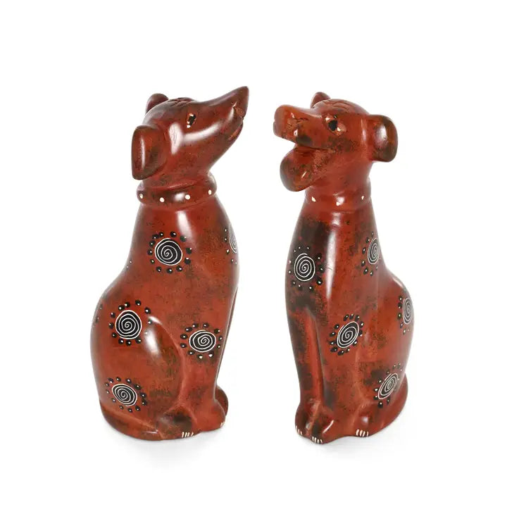 Large Brown Soapstone Dog Sculpture
