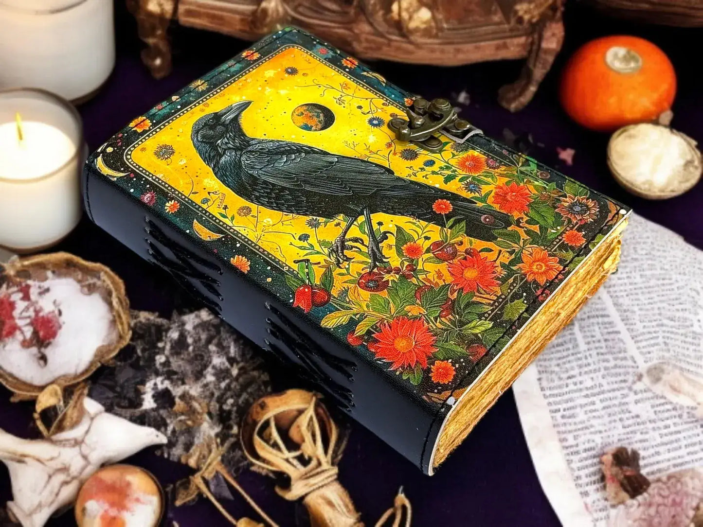 Raven Leather Grimoire Handmade Spell Book of Shadows