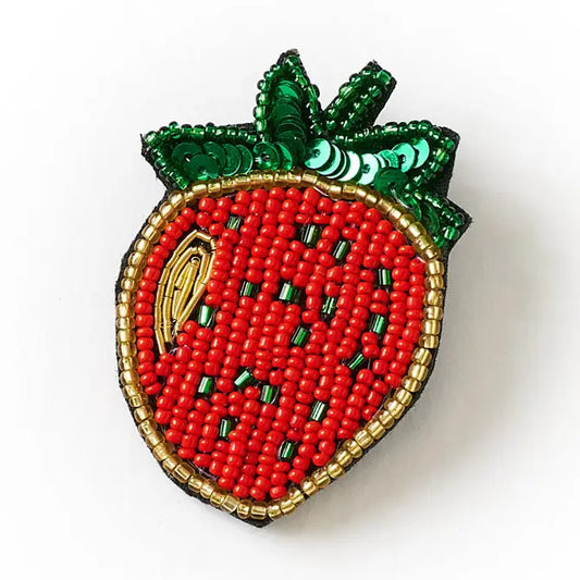 Beaded Strawberry Brooch Pin