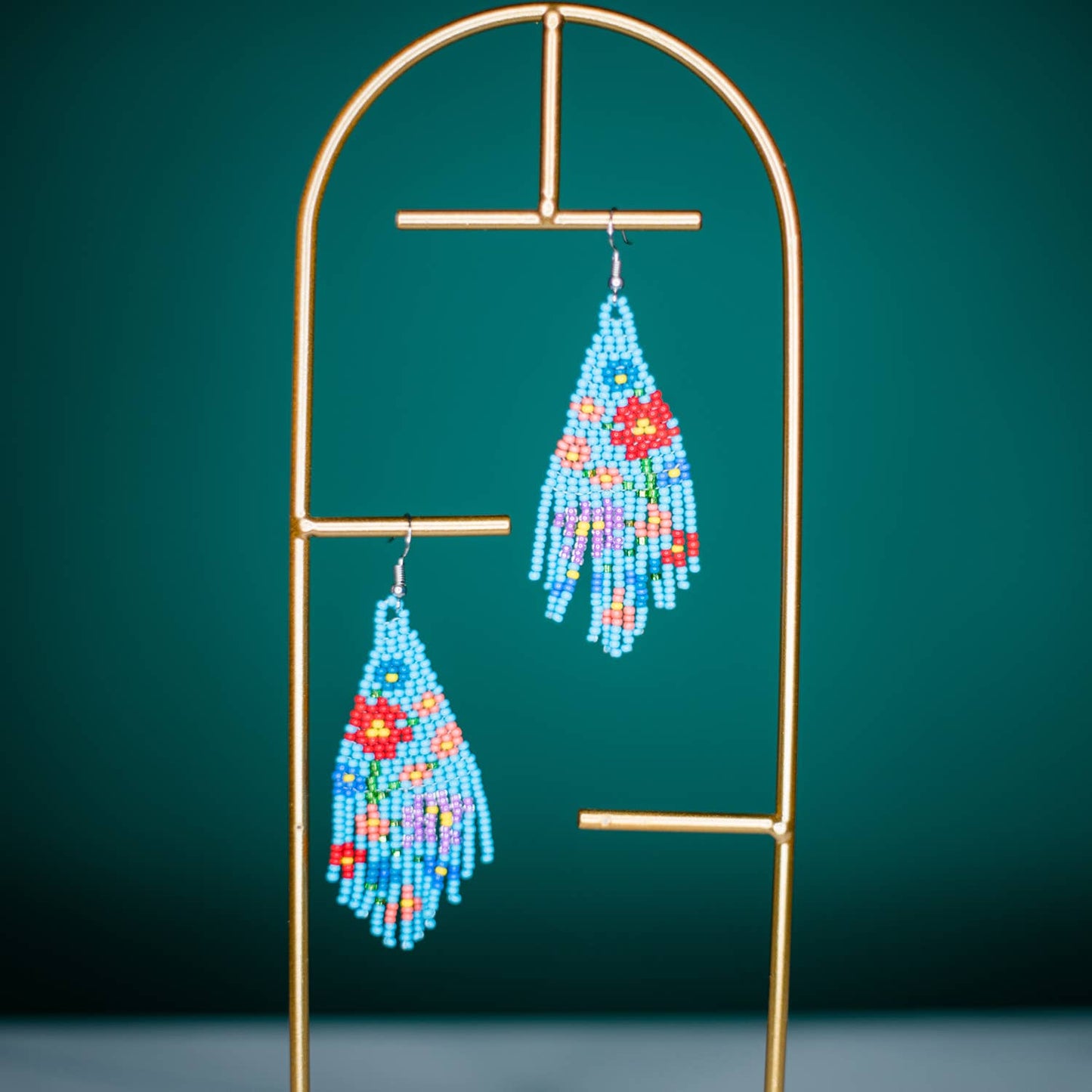 Flower Fringe Earrings Turquoise