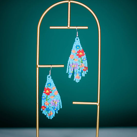 Flower Fringe Earrings Turquoise