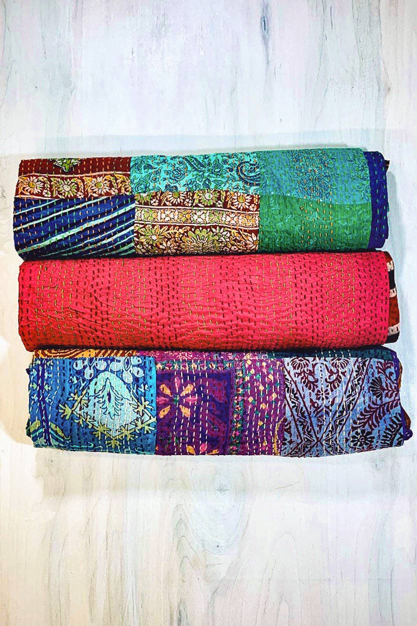Kantha Silk Sari Patchwork Throws