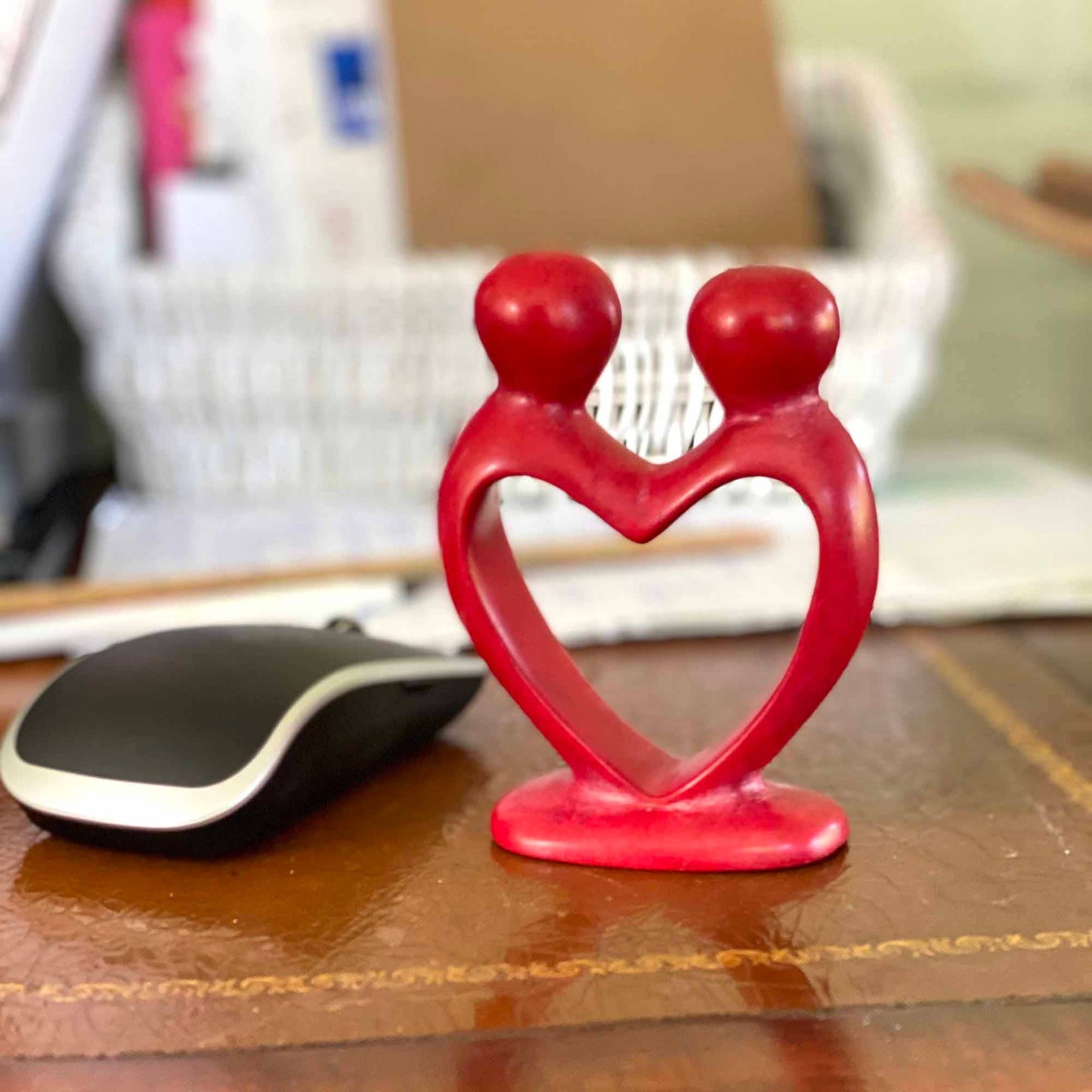 Lover's Heart Soapstone Sculpture Red Finish