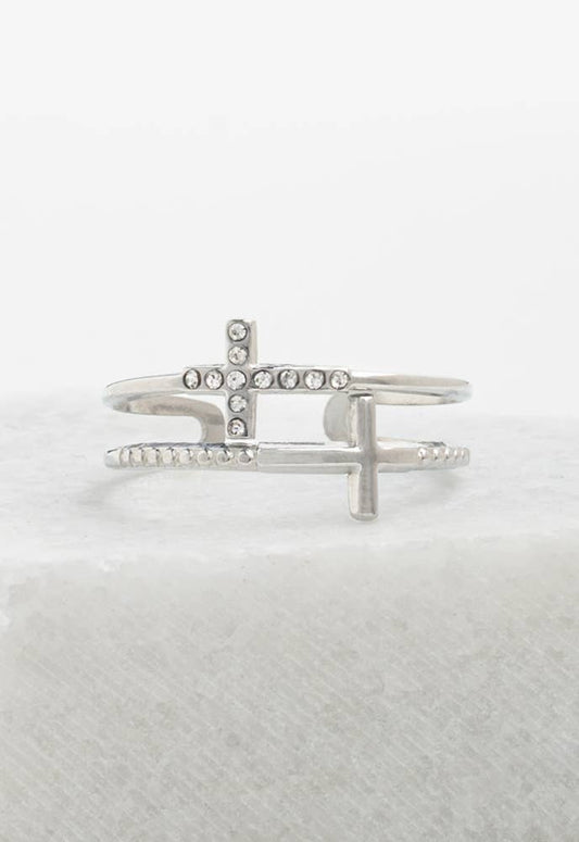 Silver Cross Serenity Ring- Stainless Steel Cross Ring Spiral Adjustable Ring
