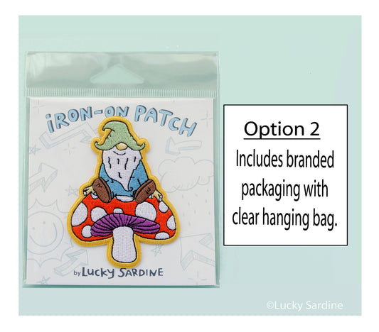Gnome & Mushroom, Toadstool Garden Embroidered Iron-On Patch