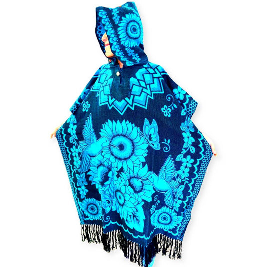 Poncho Flowers Hummingbirds Reversible