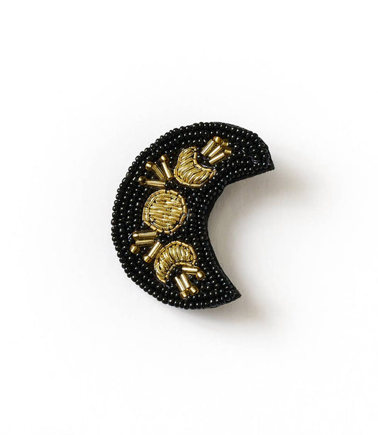 Beaded Moon Brooch Pin