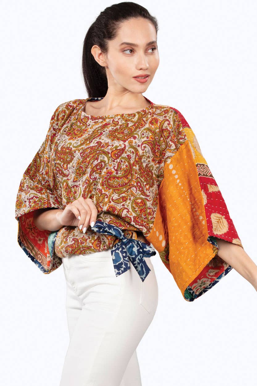 Reversible Kantha Kimono Crop Top