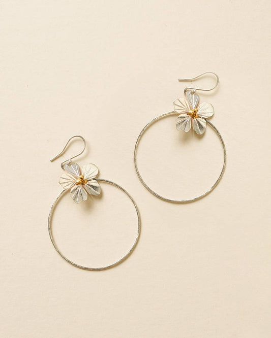 Sayuri Flower Silver Hoop Earrings