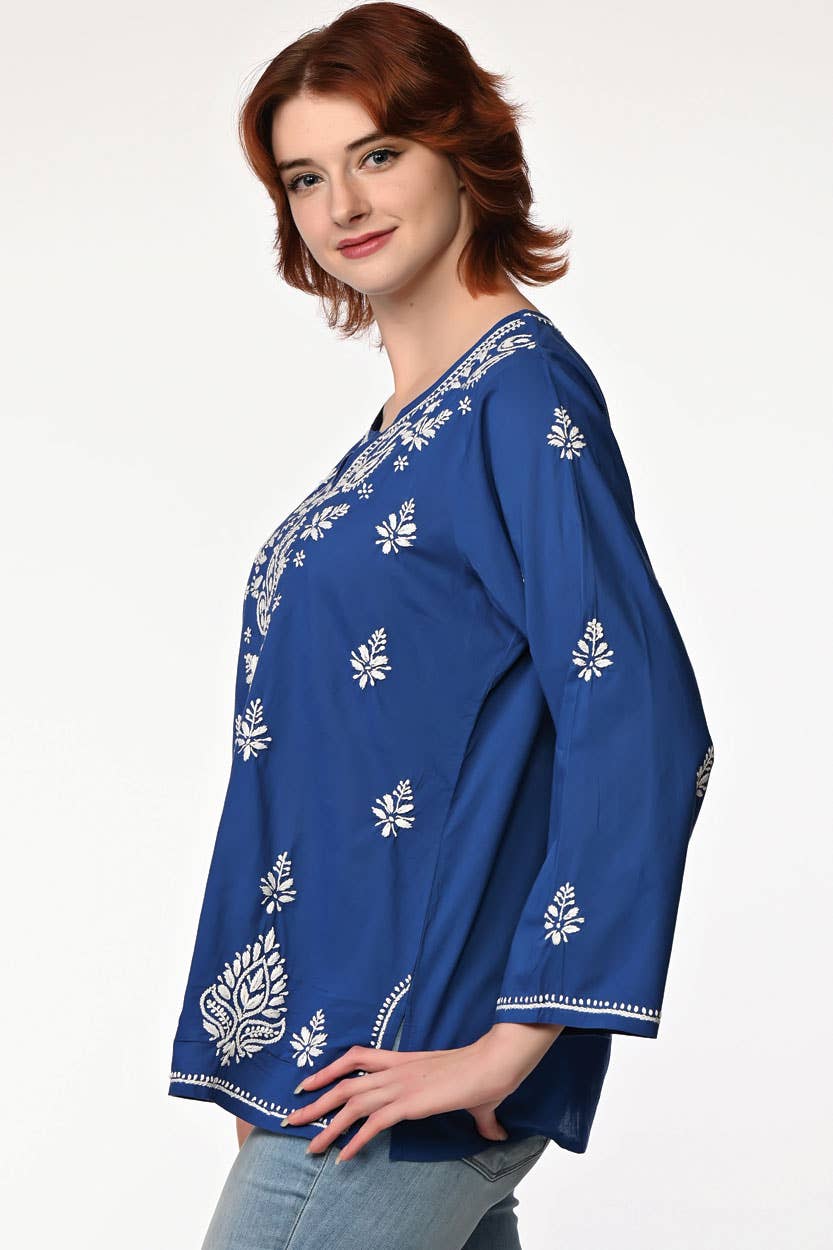 Saheli Navy Embroidered Tunics: Navy Blue / S/M