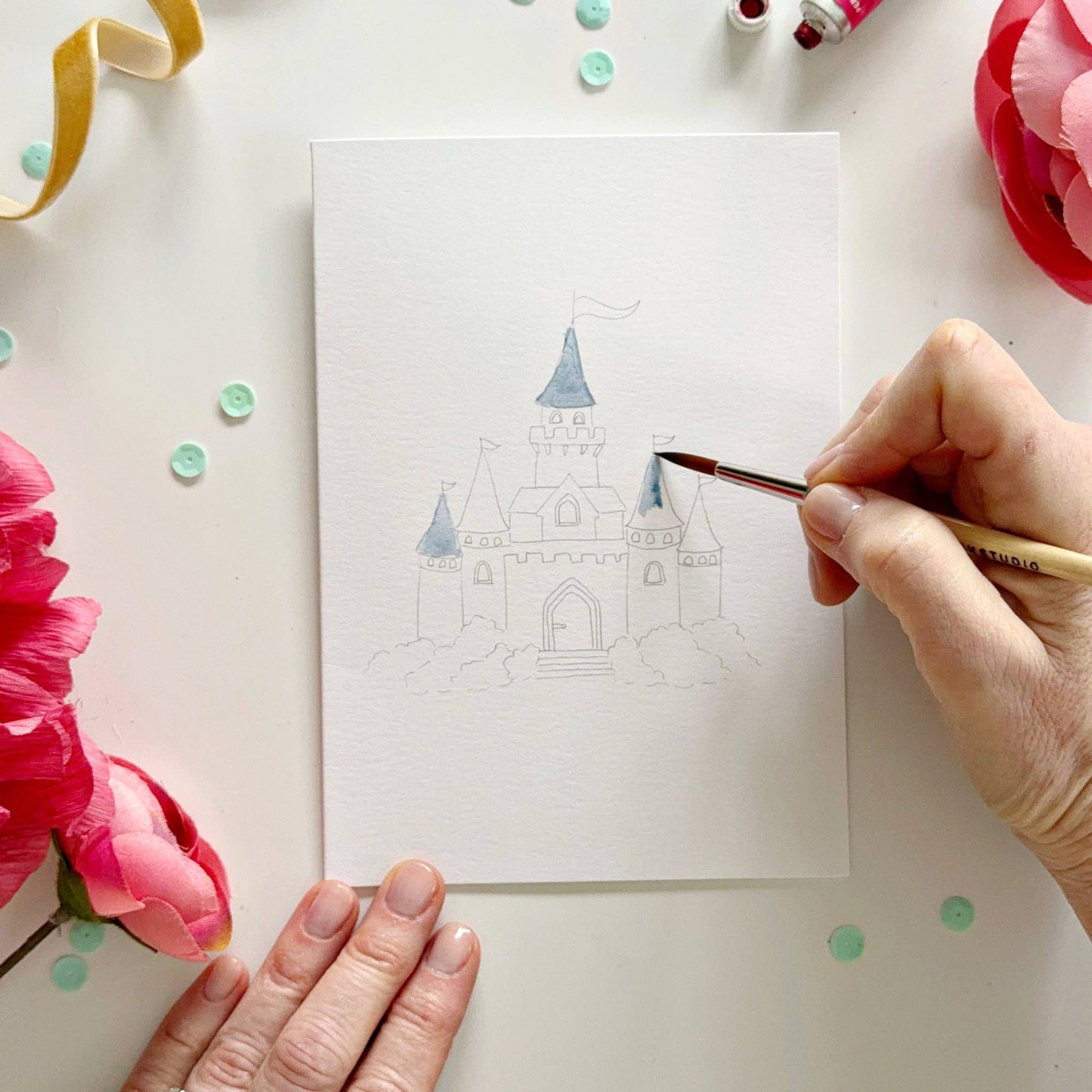 paintable watercolor notecard set Fairytale