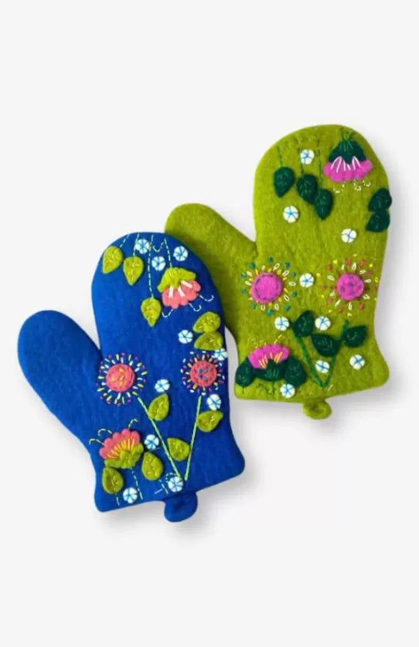 Felt Oven Mitt with Embroidered Leaves