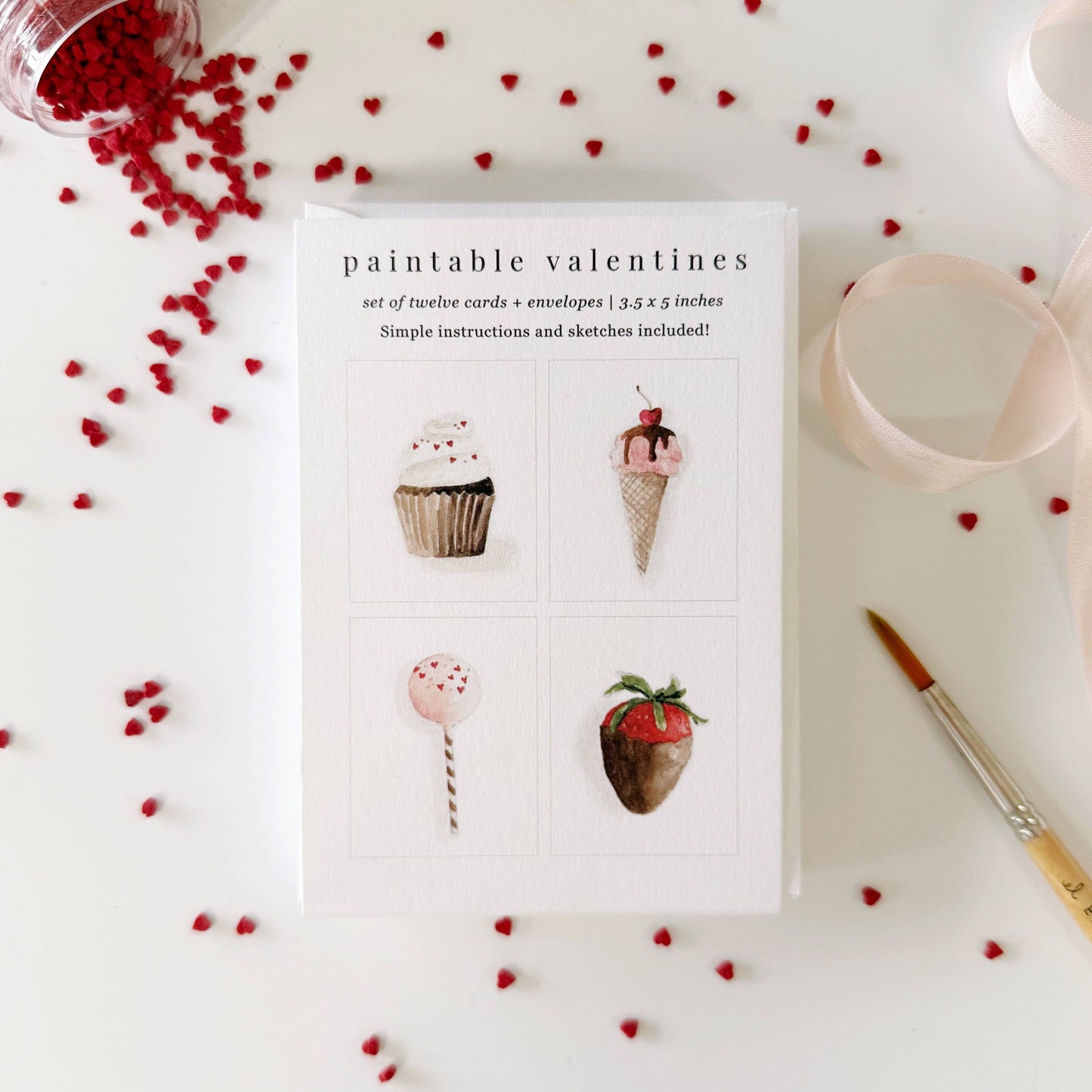 paintable watercolor notecard set Sweet treats valentines