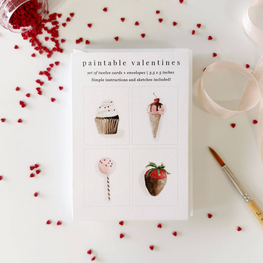 paintable watercolor notecard set Sweet treats valentines