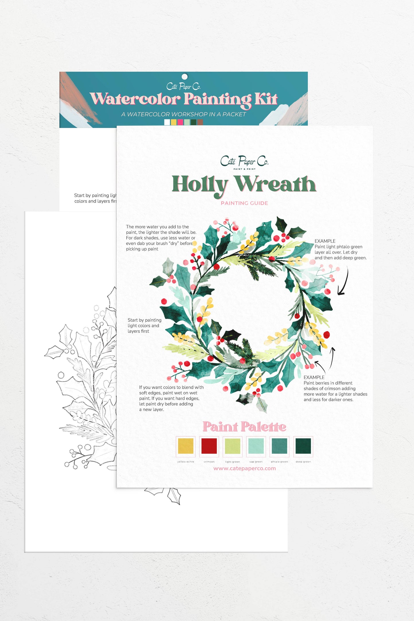 Holly Wreath watercolor painting kit