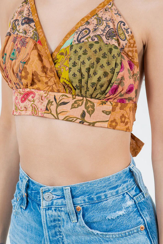 Halter Top Printed Cotton Patchwork