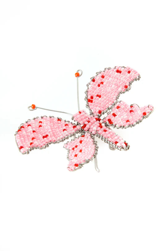 Pink Beaded Butterfly Sculpture