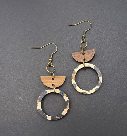 Leopard print wood hoop earring