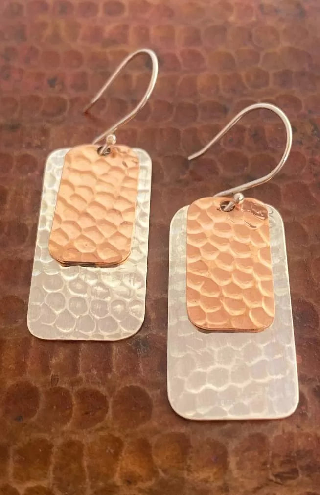 Hammered Copper and Silver Earrings