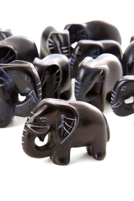 Tiny Black Soapstone Elephants