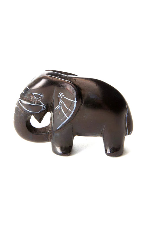 Tiny Black Soapstone Elephants