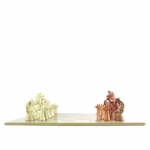 Soapstone Hand-Carved Chess Set in Box - Safari Animal Pieces