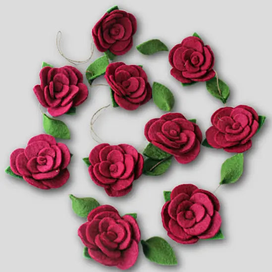Felted Rose and Leaf Garland