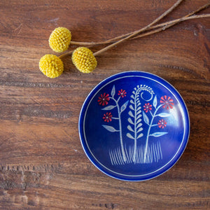 Soapstone Blue Dish with Red Flower Accents