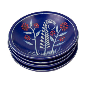 Soapstone Blue Dish with Red Flower Accents