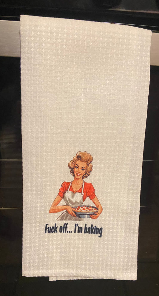 Waffle Knit Towel "eff off I'm baking"