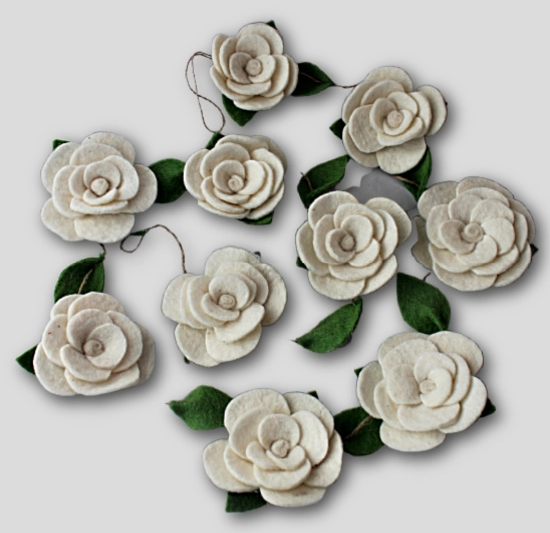 Felted Rose and Leaf Garland