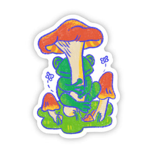 Frog Hugging Mushroom Sticker