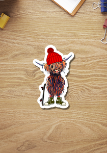 Funny Skater Highland Cow Sticker
