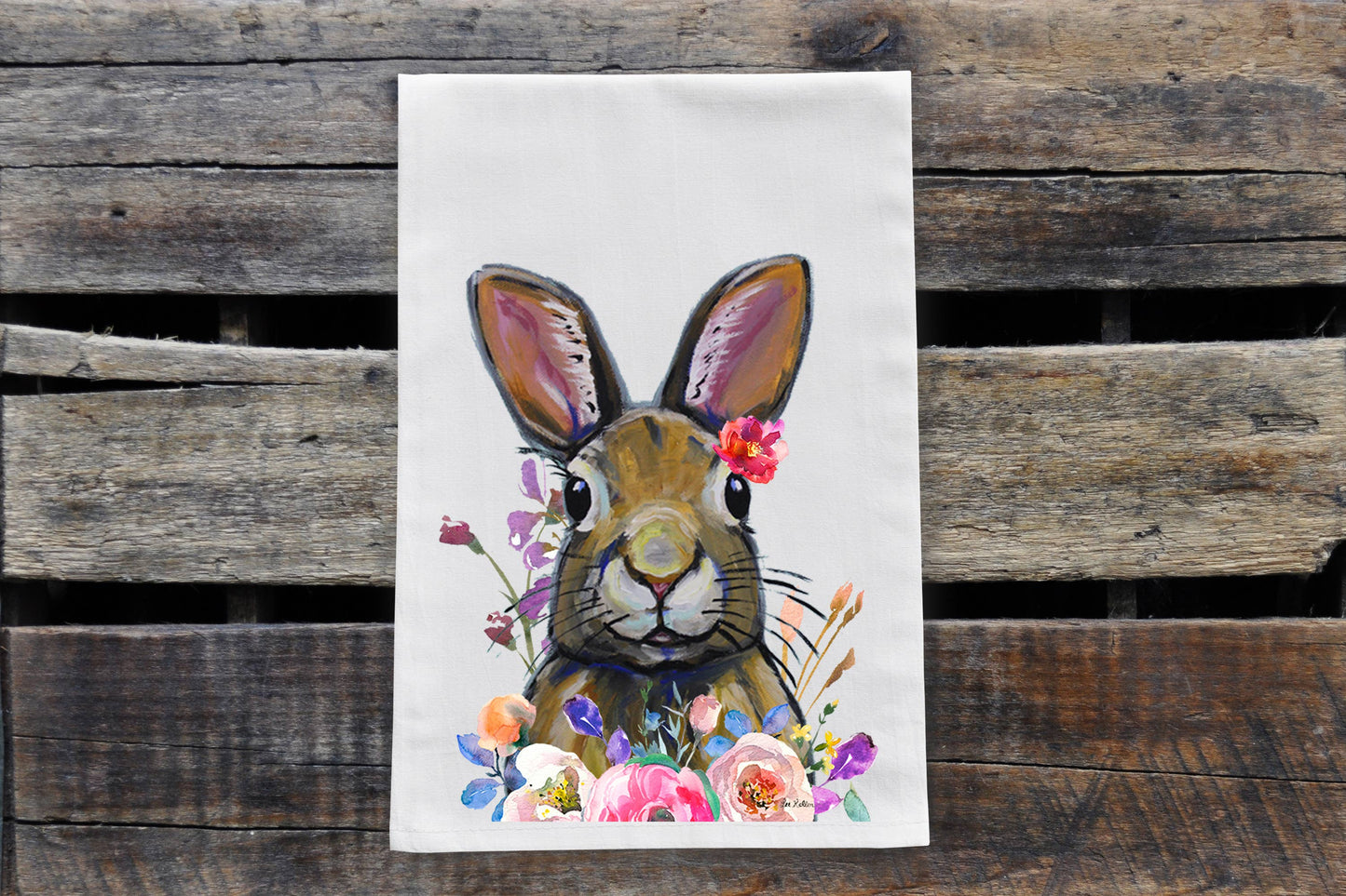Spring Tea Towel, Bunny Rabbit Dish Cloth Kitchen Decor