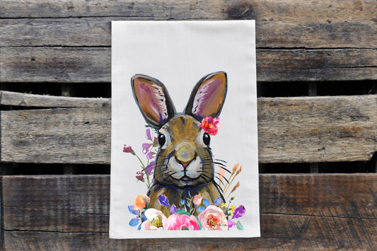 Spring Tea Towel, Bunny Rabbit Dish Cloth Kitchen Decor
