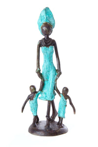 Bronze Mother & Child/Children Walking Sculpture
